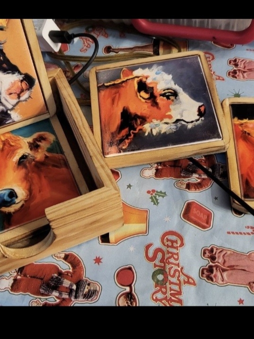 Coastal Fox Ceramic Tile Coasters Set with Wooden Holder